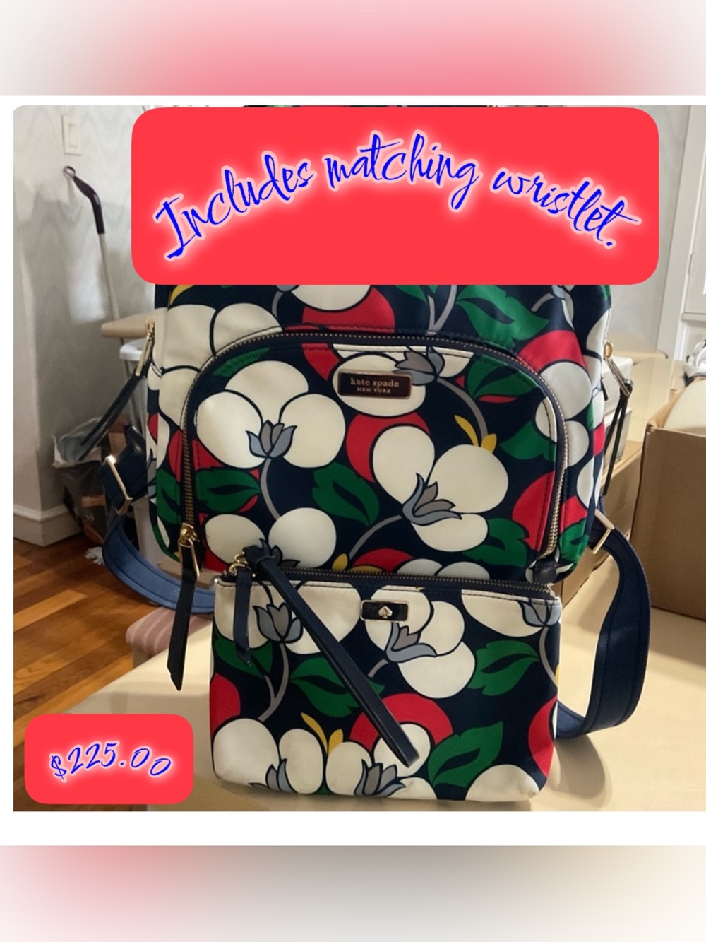 Kate Spade Multicolor Floral Backpack EUC includes a matching wristlet.